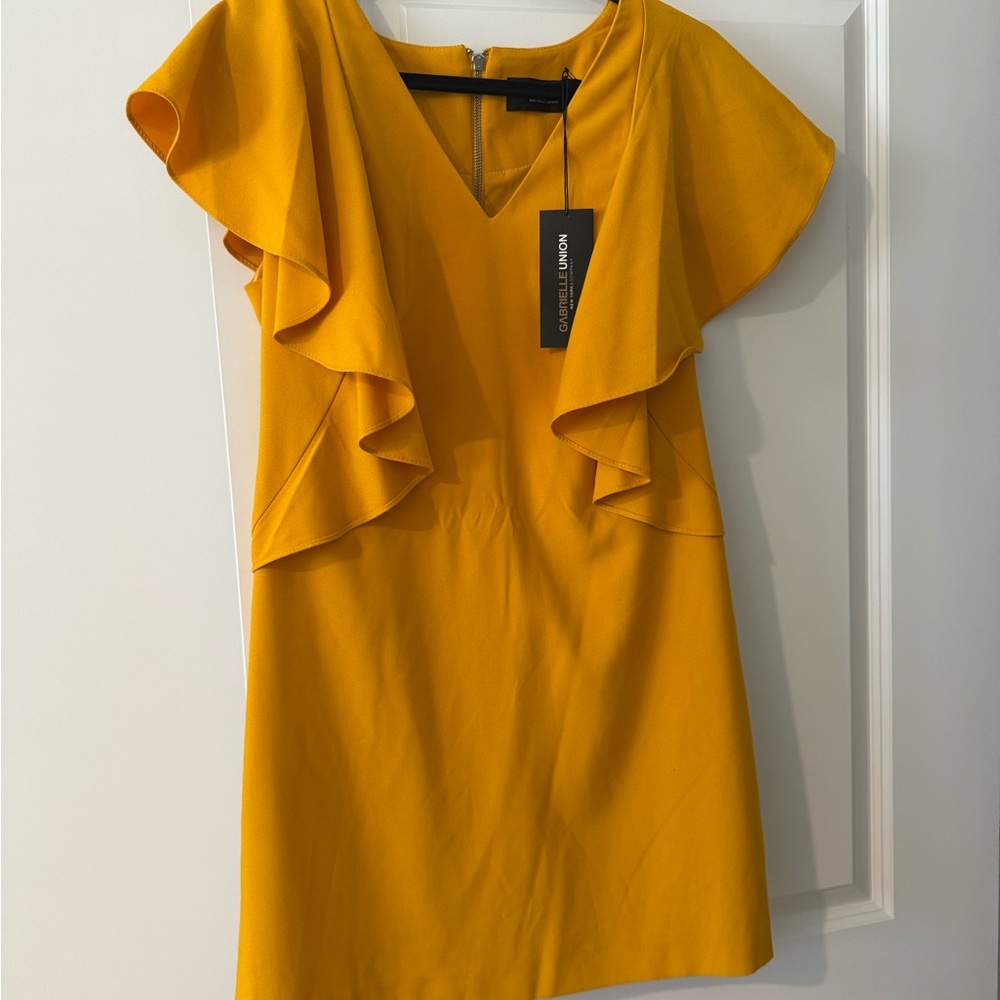 Elegant Yellow/Gold Ruffle Sleeve Mini Dress by Gabrielle Union | NY&Co